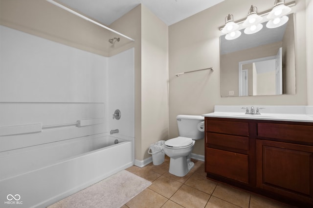 full bathroom with tile patterned flooring, shower / tub combination, vanity, and toilet