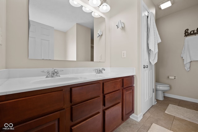 bathroom with tile patterned flooring, vanity, and toilet