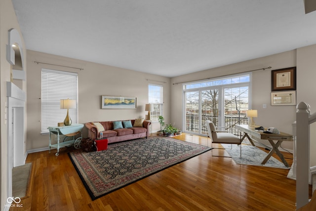 living room with hardwood / wood-style flooring