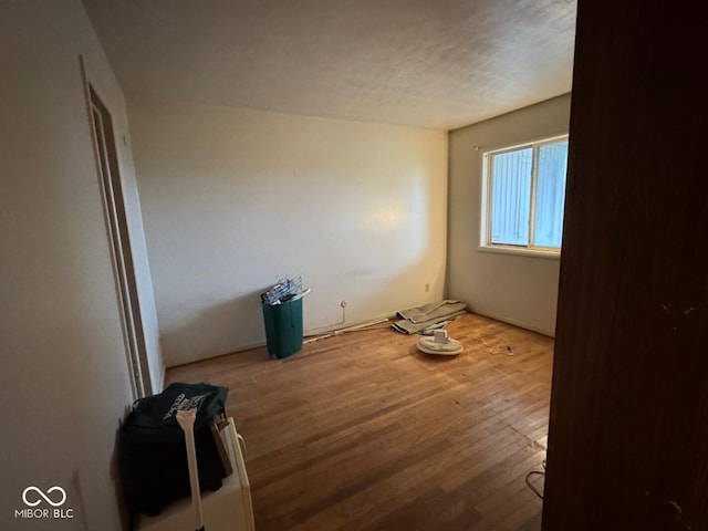 empty room featuring wood-type flooring and a textured ceiling