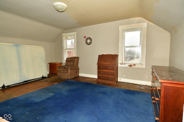 additional living space with lofted ceiling and dark wood-type flooring