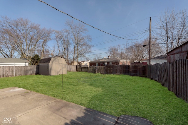 view of yard with a patio and a storage unit