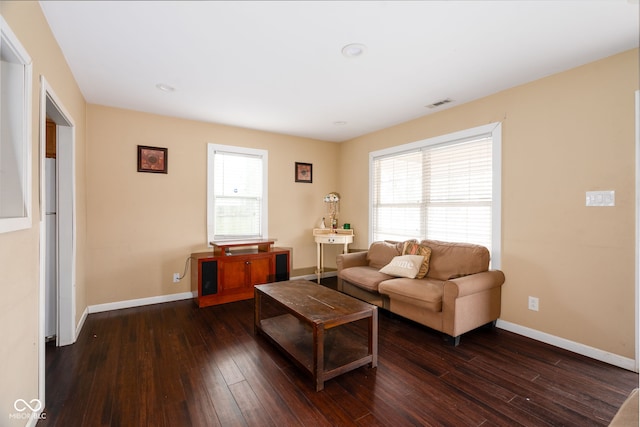 living room featuring dark hardwood / wood-style floors