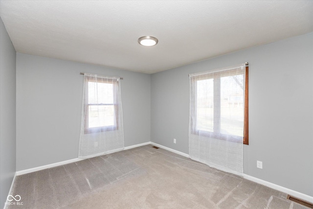 empty room featuring light colored carpet and a textured ceiling