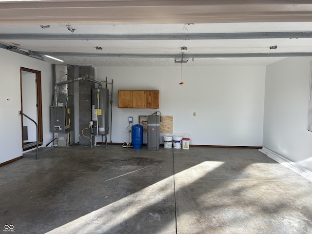 garage with heating unit and water heater