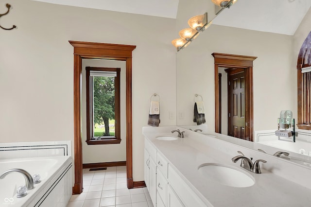 3592 W Smokey Row Rd, Bargersville, IN 46106 - full bathroom featuring tile patterned floors, double vanity, and a tub to relax in