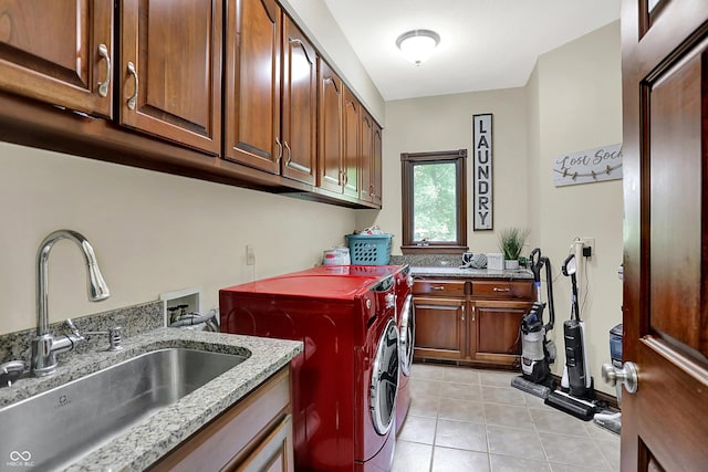 3592 W Smokey Row Rd, Bargersville, IN 46106 - laundry area with cabinet space, washing machine and dryer, and light tile patterned floors