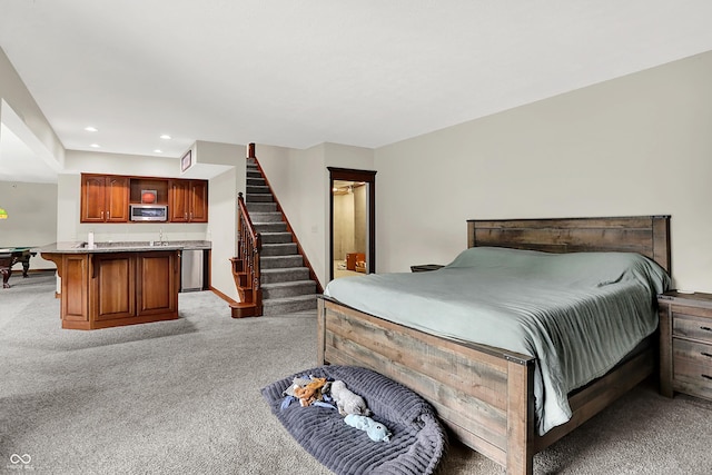 3592 W Smokey Row Rd, Bargersville, IN 46106 - bedroom featuring light carpet, recessed lighting, and wet bar