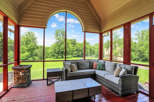 3592 W Smokey Row Rd, Bargersville, IN 46106 - sunroom with lofted ceiling, outdoor lounge area, and plenty of natural light