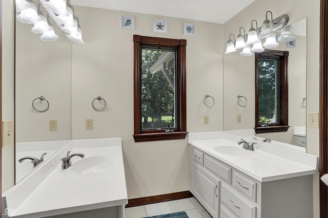 3592 W Smokey Row Rd, Bargersville, IN 46106 - bathroom with vanity, tile patterned floors, and a chandelier