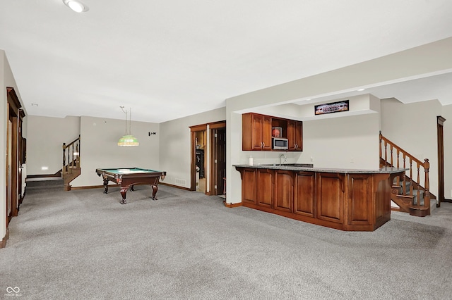 3592 W Smokey Row Rd, Bargersville, IN 46106 - playroom with wet bar, pool table, and light carpet