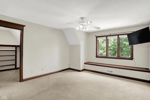 3592 W Smokey Row Rd, Bargersville, IN 46106 - additional living space with light colored carpet, a ceiling fan, and vaulted ceiling