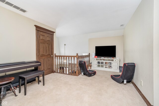 3592 W Smokey Row Rd, Bargersville, IN 46106 - living area featuring an upstairs landing and carpet flooring