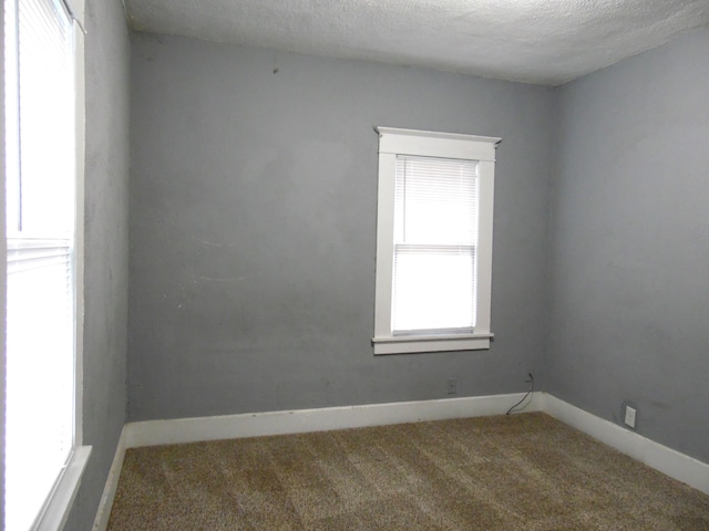 spare room featuring carpet flooring and a textured ceiling