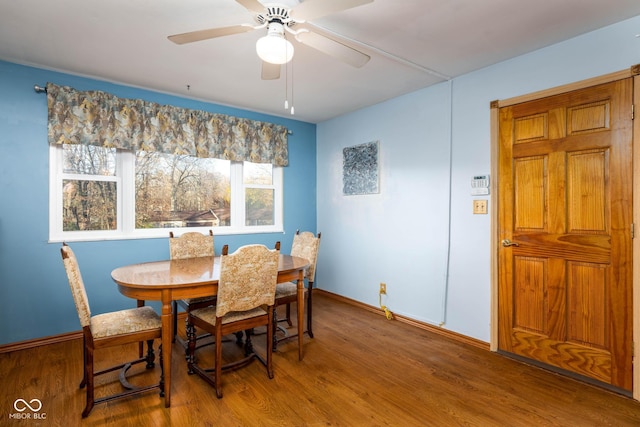 dining room featuring ceiling fan and hardwood / wood-style floors