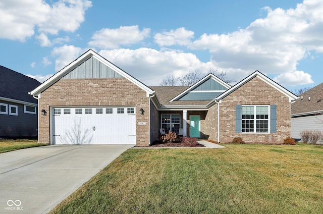 view of front of house with a garage and a front lawn