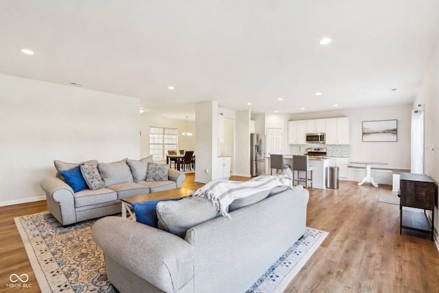 living room with light wood-type flooring