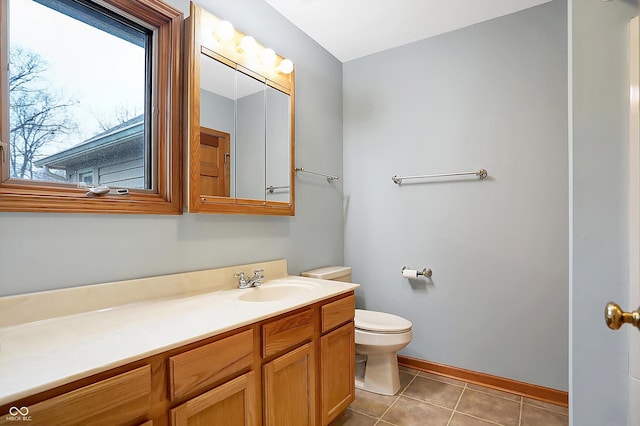 bathroom featuring tile patterned floors, vanity, and toilet