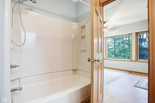 bathroom featuring tile patterned flooring and ceiling fan