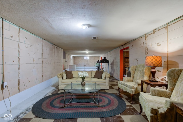 interior space with a textured ceiling