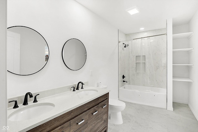 full bathroom with vanity, shower / bathtub combination, and toilet