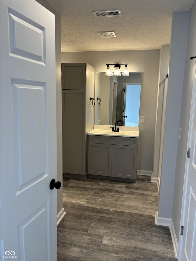 1433 Wigwam Ln, Martinsville, IN 46151 - bathroom with vanity, wood finished floors, a textured ceiling, and baseboards