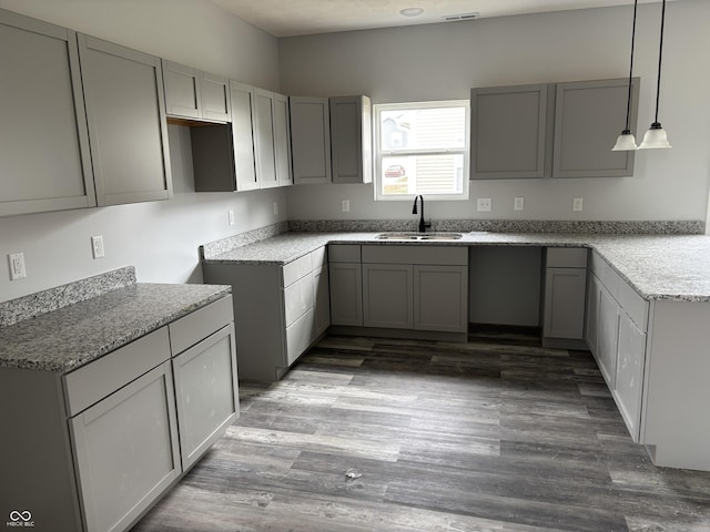 1433 Wigwam Ln, Martinsville, IN 46151 - kitchen featuring a sink, gray cabinets, and wood finished floors