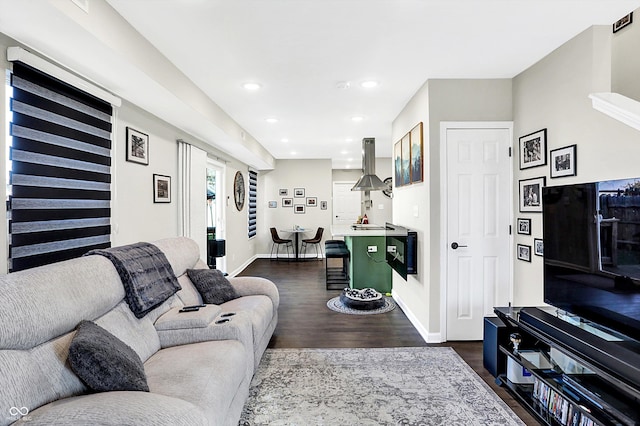 living room featuring dark hardwood / wood-style flooring