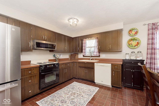 kitchen with sink, dark brown cabinetry, and stainless steel appliances