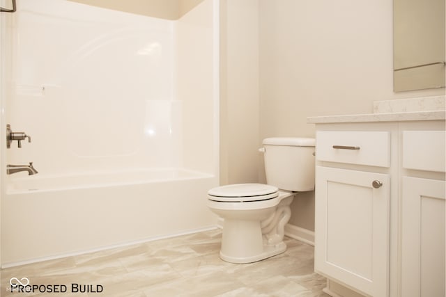 full bathroom with vanity, bathtub / shower combination, and toilet