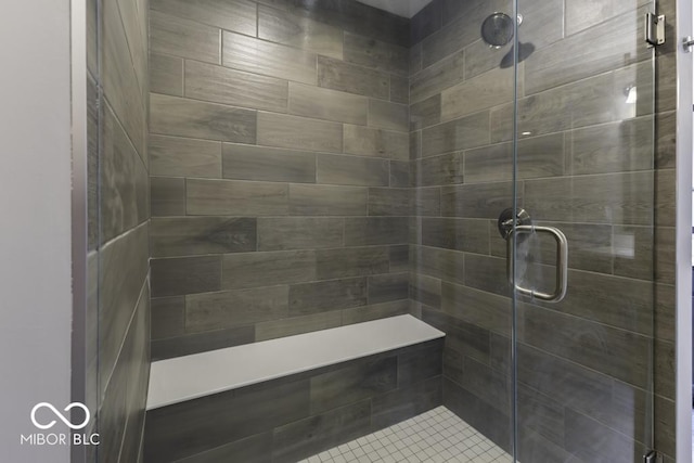 bathroom featuring a shower with shower door