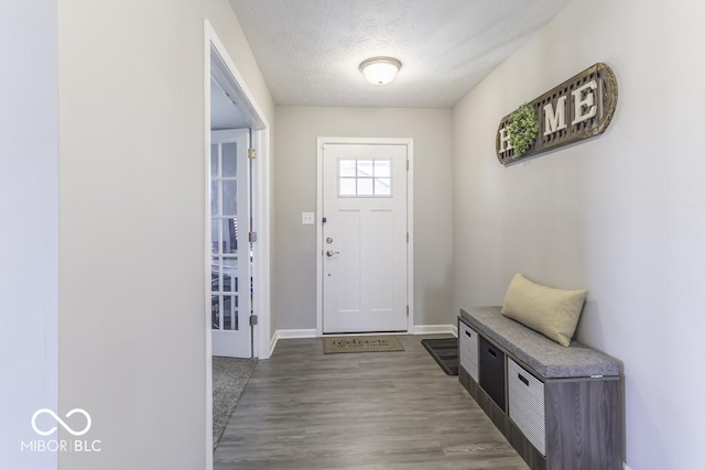 foyer entrance featuring a textured ceiling and wood-type flooring