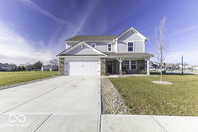 view of front facade with a front lawn and a garage