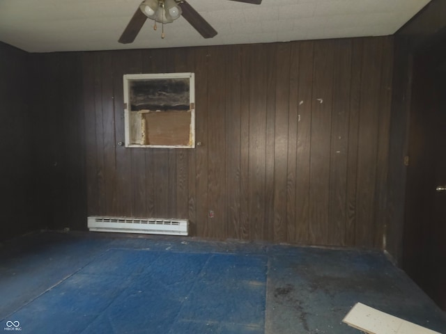 7071 S Charles Pl, Terre Haute, IN 47802 - unfurnished room featuring ceiling fan, wood walls, and a baseboard heating unit