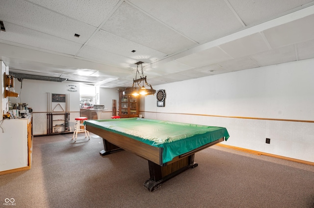 playroom featuring a paneled ceiling and billiards