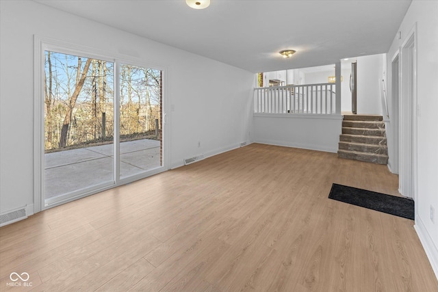 unfurnished living room with light hardwood / wood-style floors