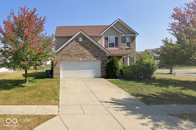 view of front of house featuring a front lawn and a garage