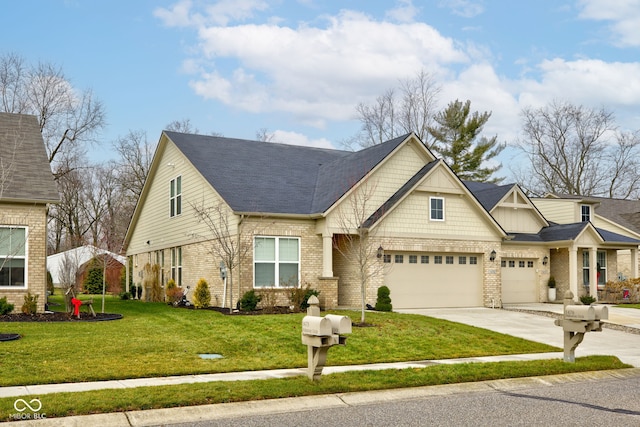 view of front of house with a front lawn and a garage