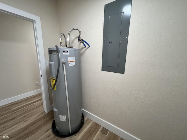 utility room featuring electric panel and water heater