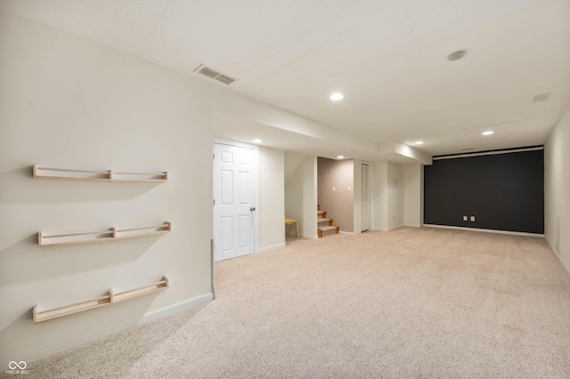 basement with light carpet