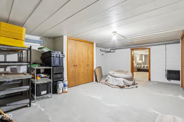 basement with heating unit