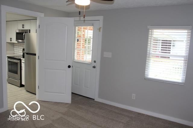 interior space featuring ceiling fan and a wealth of natural light