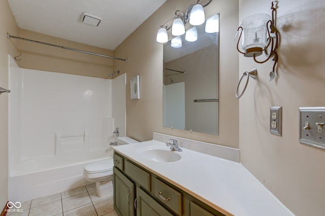 full bathroom with toilet, vanity, tile patterned floors, and shower / tub combination