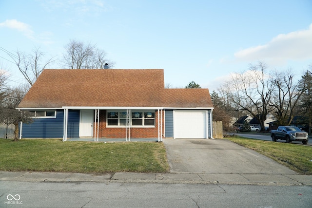 view of front of house with a front lawn, a porch, and a garage