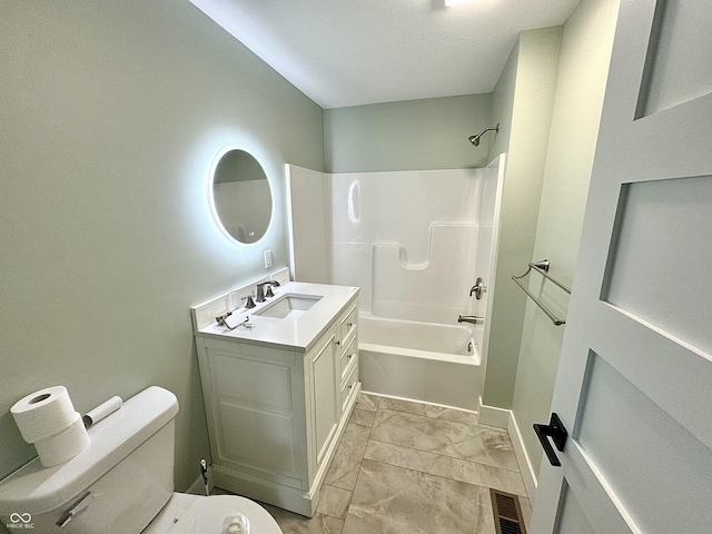 full bathroom with vanity, toilet, and shower / bathtub combination