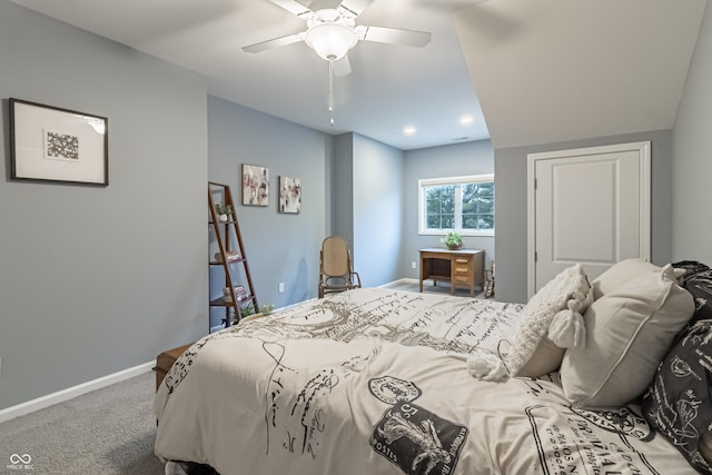 bedroom with carpet floors and ceiling fan