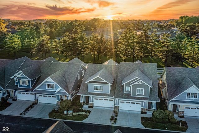 view of aerial view at dusk