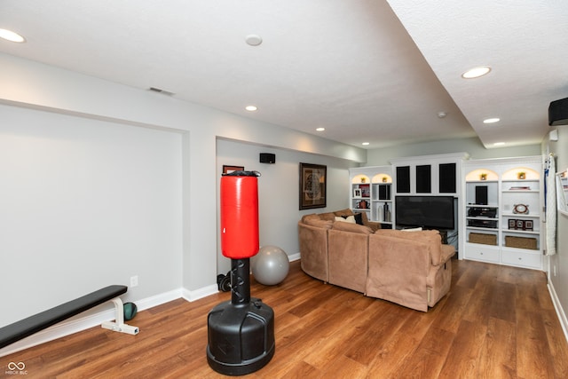 living room with hardwood / wood-style flooring