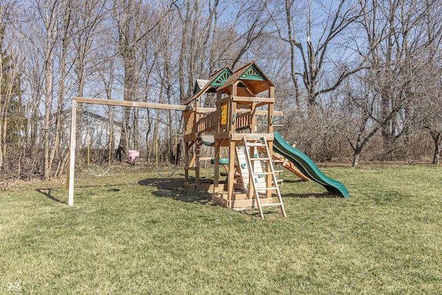 view of play area featuring a lawn