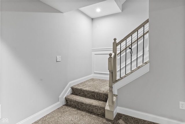 78 Chatham Brook Dr, Westfield, IN 46074 - stairway featuring baseboards and carpet floors